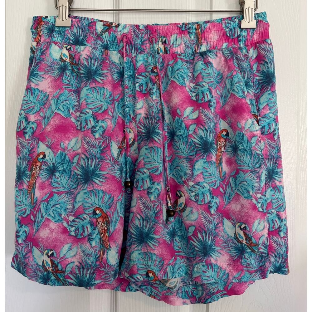 Margaritaville Small Shorts Multicolor Parrot Print Pull On Cover Up